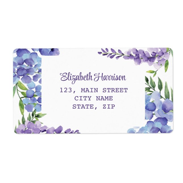 Blue Purple Wisteria Floral Adresse de retour (Devant)