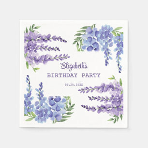 Blue Purple Wisteria Floral Greenery Birthday  Napkin