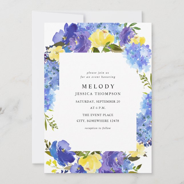 Blue Purple & Yellow Floral Event Invitation (Front)