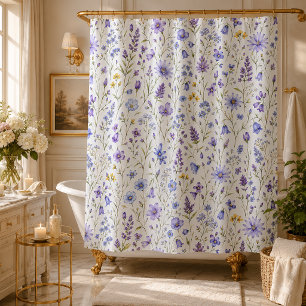 Blue Purple Yellow Watercolor Wildflower Pattern