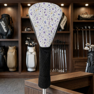 Blue Purple Yellow Watercolor Wildflower Pattern Golf Head Cover