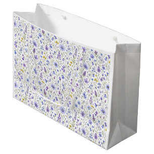 Blue Purple Yellow Watercolor Wildflower Pattern Large Gift Bag