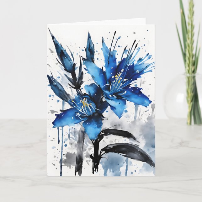 Blue Puya - Watercolor flowers Card (Front)