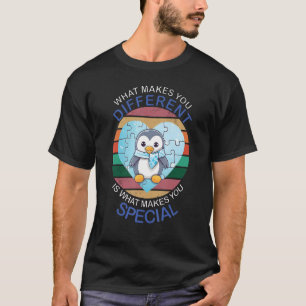 Blue Puzzle Autism Child Awareness Penguin T-Shirt