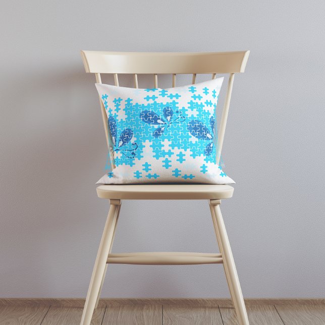 Blue Puzzle Buterfly  Throw Pillow (Creator Uploaded)