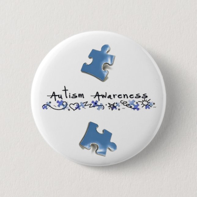 Blue Puzzle Pieces - Autism Awareness 2 Inch Round Button (Front)