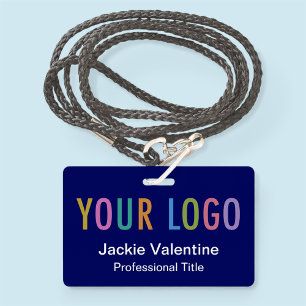 Blue PVC Name Badge with Logo Lanyard Clip or Reel