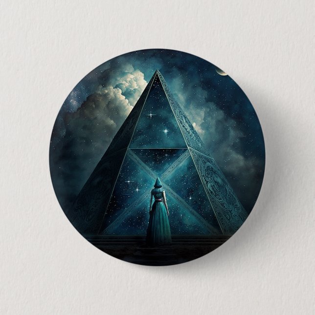 Blue Pyramid Surreal Visionary Art 2 Inch Round Button (Front)