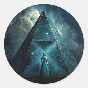 Blue Pyramid Surreal Visionary Art Classic Round Sticker