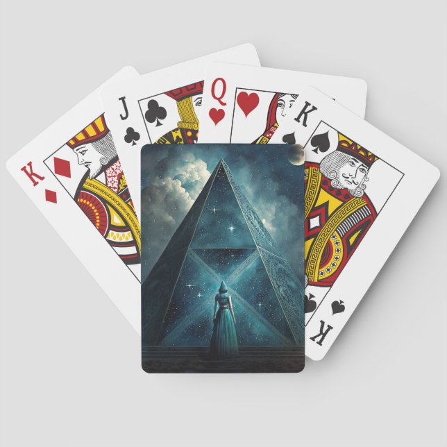 Blue Pyramid Surreal Visionary Art Playing Cards (Back)