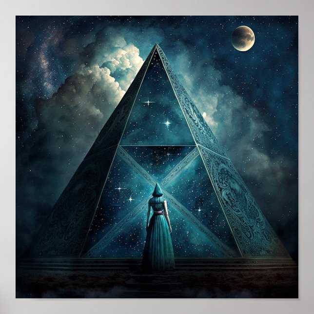 Blue Pyramid Surreal Visionary Art Poster (Front)