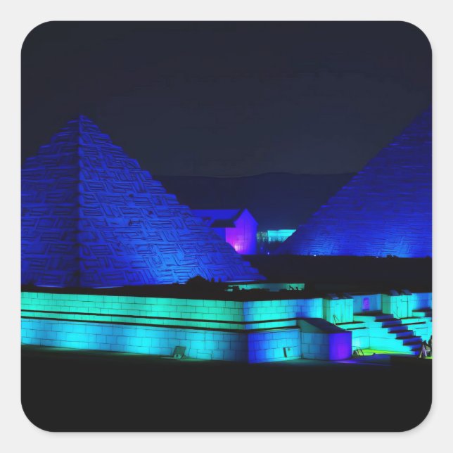 Blue pyramids design  square sticker (Front)