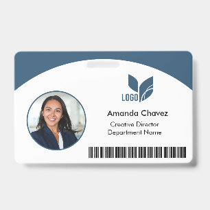 Blue QR Barcode Employee Photo Badge