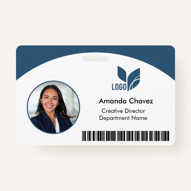 Blue QR Barcode Employee Photo Badge (Front)