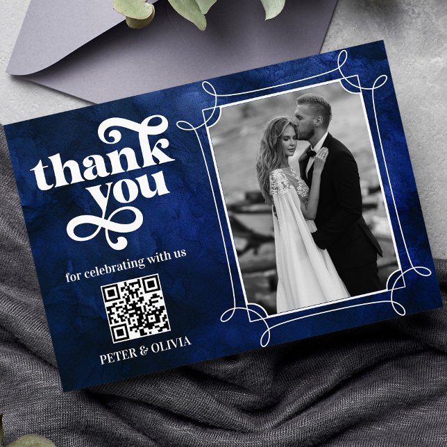 Blue QR Code Bold Typography Thank you Card (Creator Uploaded)