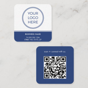 Blue QR Code Logo Square Business Card