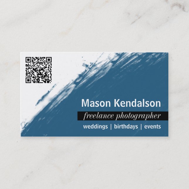 Blue QR CODE Photographer Business Card (Front)