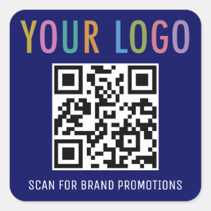 Blue QR Code Stickers Business Logo Labels Square