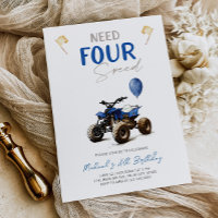 Blue Quad Bike 4th Birthday Invitation