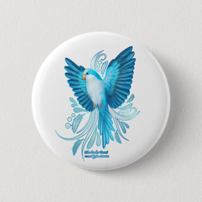 Blue Quaker Parrot 2 Inch Round Button (Front)