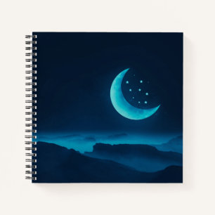 Blue Quarter Moon and Mountains   Notebook