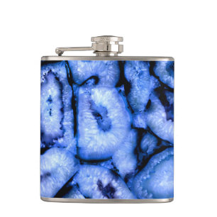 Blue Quartz Agate, blue Geodes, abstract pattern Hip Flask