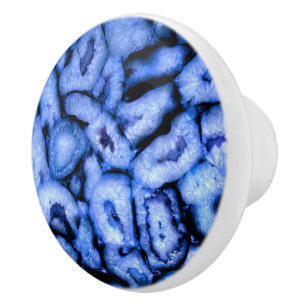 Blue Quartz Agate Geodes Ceramic Knob