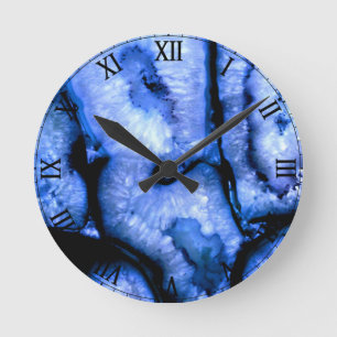 Blue Quartz Agate Geodes Round Clock