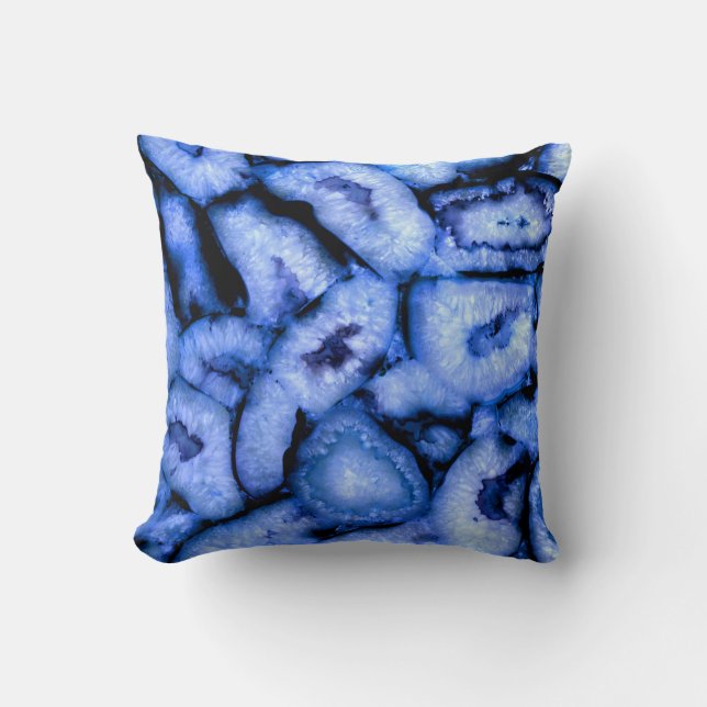Blue Quartz Agate Geodes Throw Pillow (Front)