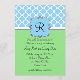 Blue Quatrafoil Monogram Sip and See Invitation