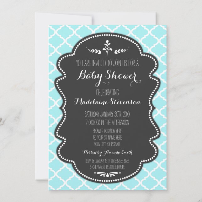 Blue Quatrefoil Baby Shower Invitations (Dos)