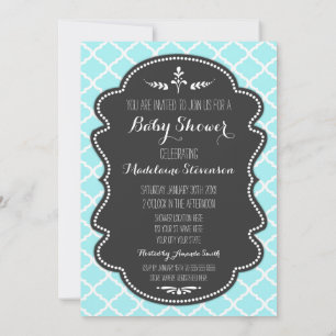 Blue Quatrefoil Baby Shower Invitations