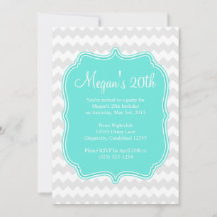 Blue Quatrefoil Chevron Birthday Invitation