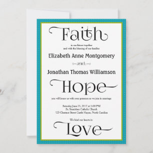 Blue Quatrefoil Christian Wedding Invitation