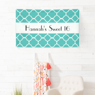 Blue Quatrefoil, Moroccan Trellis, Sweet 16 Banner
