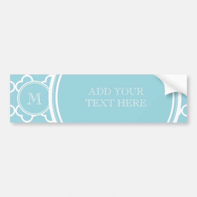 Blue Quatrefoil Pattern, Your Monogram Bumper Sticker (Front)