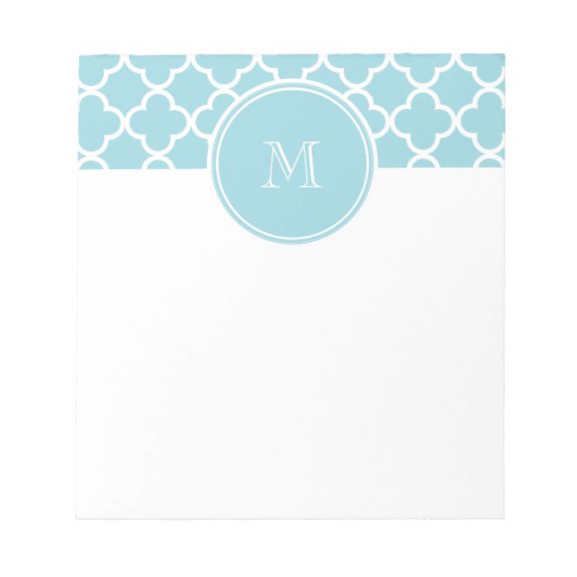 Blue Quatrefoil Pattern, Your Monogram Notepad (Front)