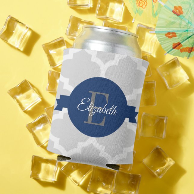 Blue Quatrefoil Personalized Can Cooler (In Situ Summer)