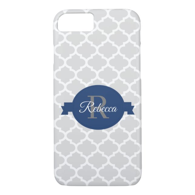 Blue Quatrefoil Personalized Case-Mate iPhone Case (Back)