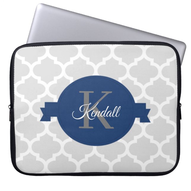 Blue Quatrefoil Personalized Laptop Sleeve (Front)