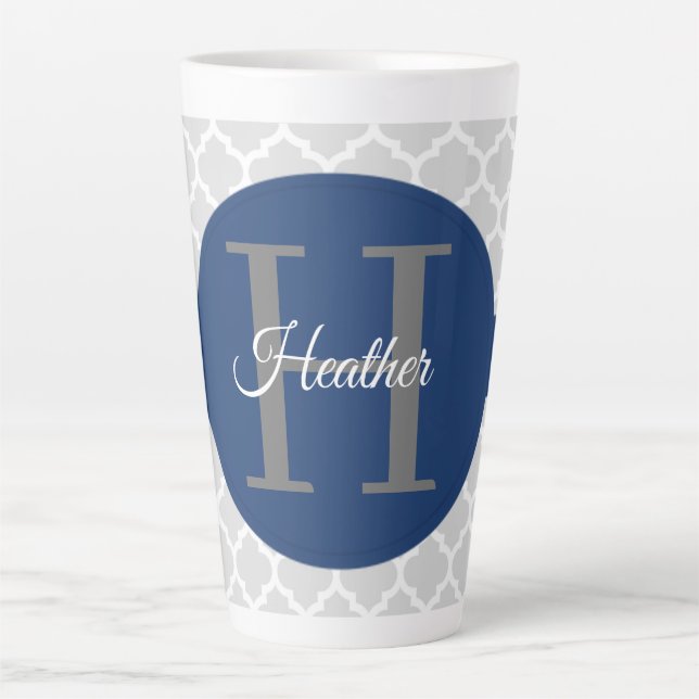 Blue Quatrefoil Personalized Latte Mug (Front)