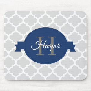 Blue Quatrefoil Personalized Mouse Pad