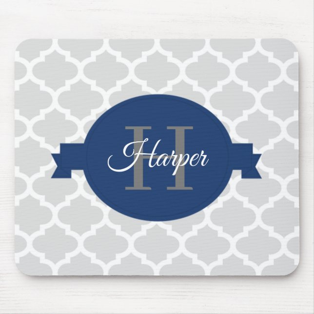 Blue Quatrefoil Personalized Mouse Pad (Front)