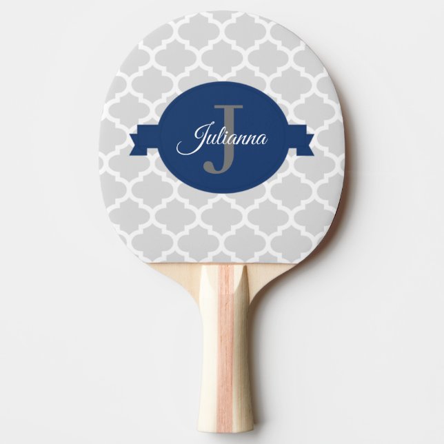 Blue Quatrefoil Personalized Ping Pong Paddle (Front)