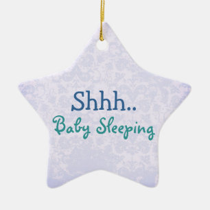 Blue Quiet baby sleeping door sign Ceramic Ornament