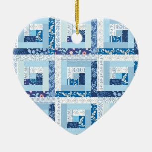 Blue Quilt Ceramic Ornament