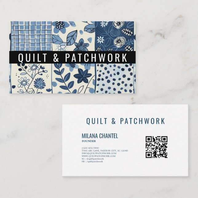 Blue Quilt Patchwork Handmade Clothing  Business Card (Front/Back)