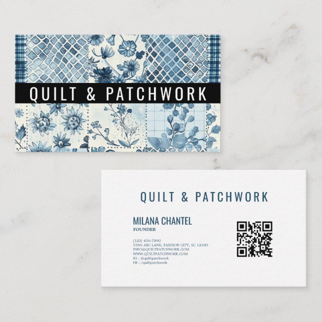 Blue Quilt Patchwork Handmade Clothing  Business Card (Front/Back)