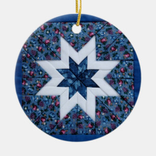 blue quilt star round ornament