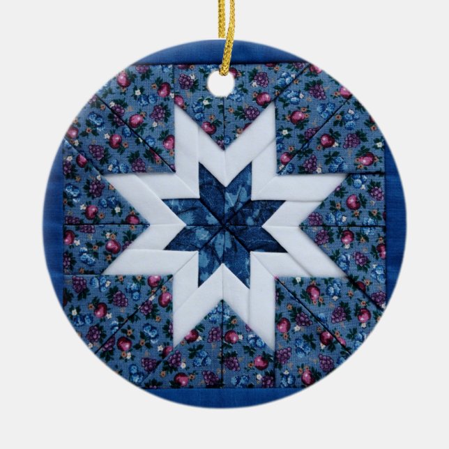 blue quilt star round ornament (Front)